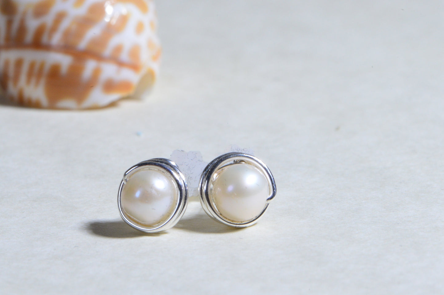 Freshwater Pearl Stud Earrings: Wire Wrapped Sterling Silver Posts