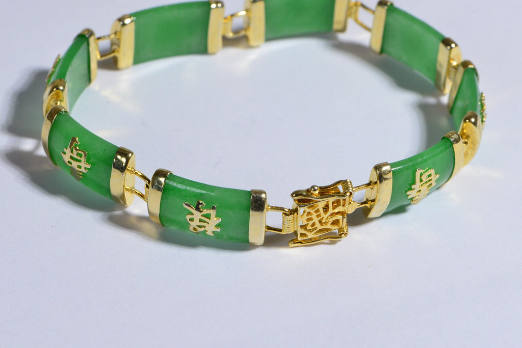 Green Jade 18K gold Over Sterling Silver Jade  Gemstone Bracelet