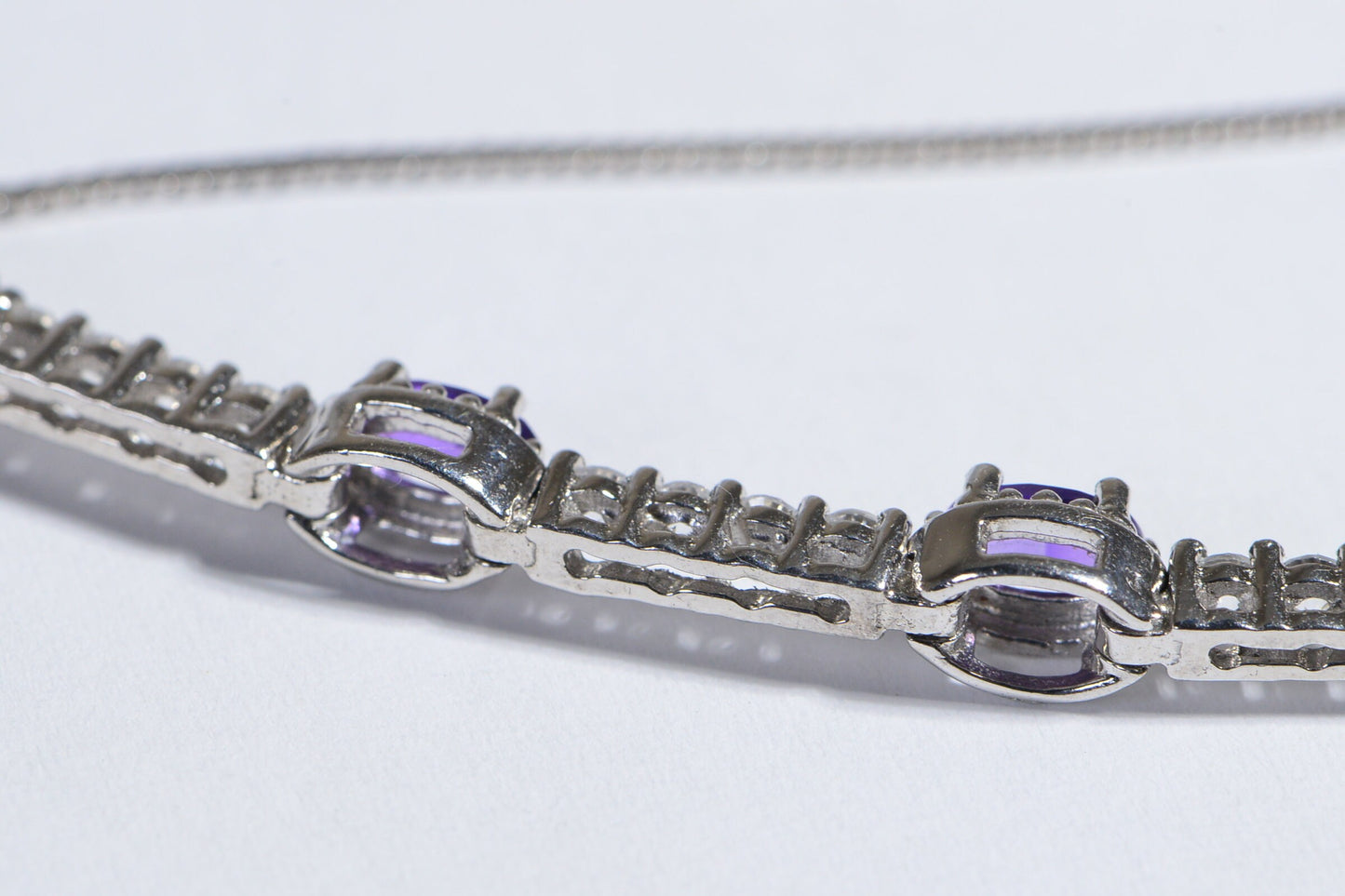 Amethyst & Zircon Bracelet, Rhodium Over Sterling Silver