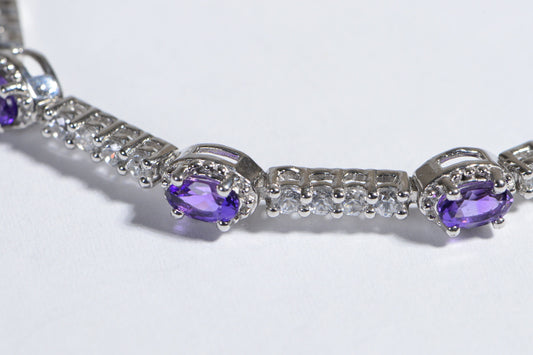 Amethyst & Zircon Bracelet, Rhodium Over Sterling Silver