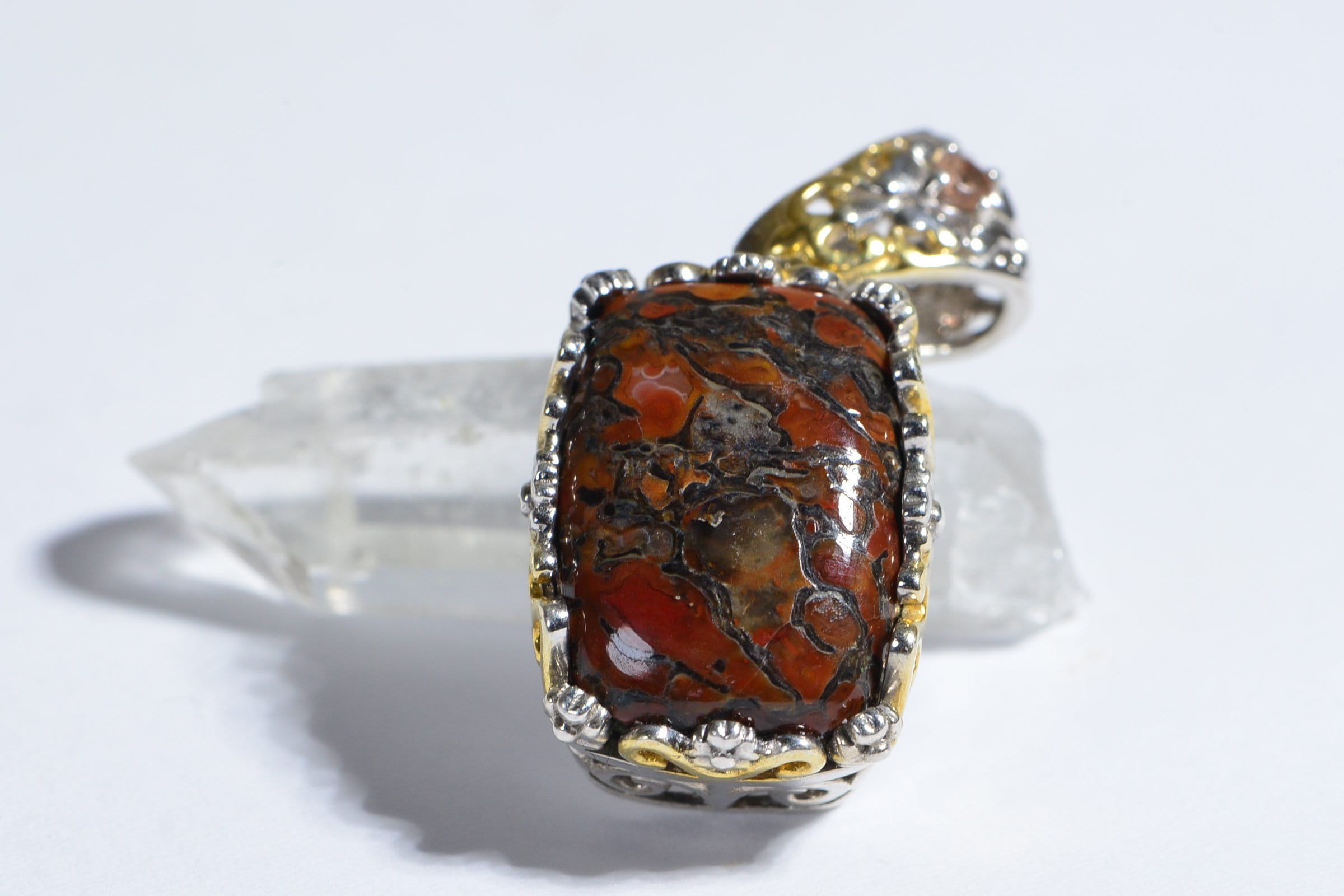 Dinosaur Bone Sterling Silver Pendant Fossilized Dino Bone Genuine Gemstone Necklace Red Orange Brown