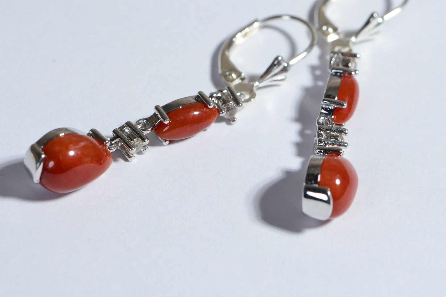 Carnelian Sterling Silver Dangle Drop Earrings, Platinum Plated
