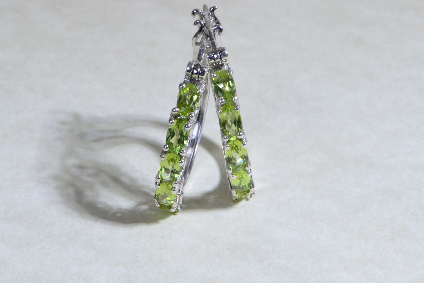 Peridot Hoop Earrings, Sterling Silver August Birthstone Jewelry