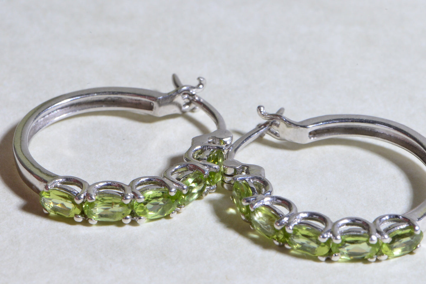 Peridot Hoop Earrings, Sterling Silver August Birthstone Jewelry