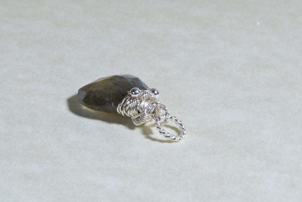 Labradorite Briolette Charm: Sterling Silver Wire Wrapped Bead (13mm)