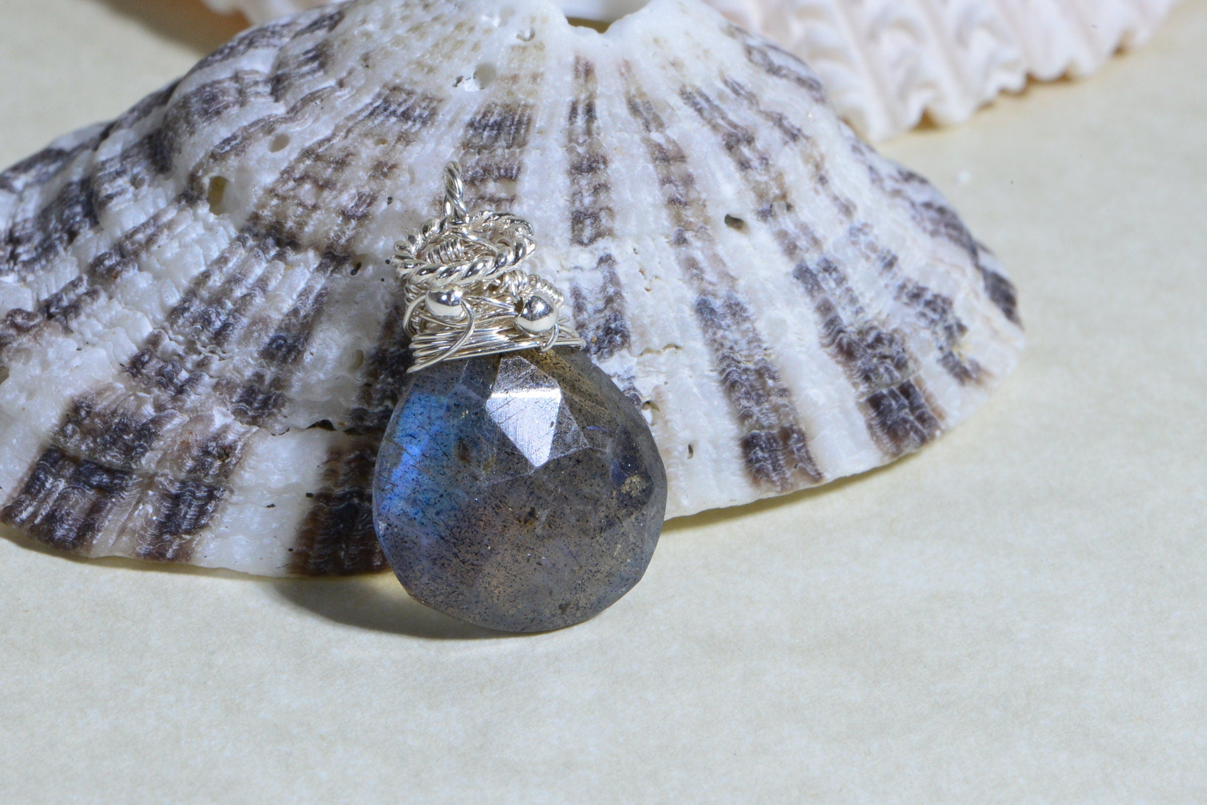 Labradorite Briolette Charm: Sterling Silver Wire Wrapped Bead (13mm)