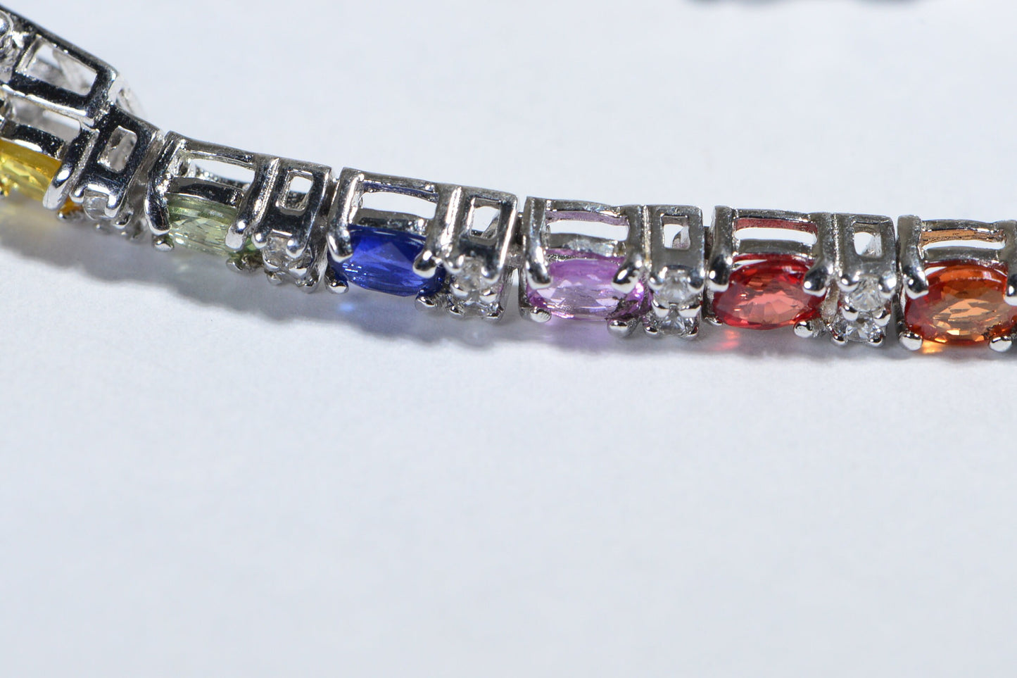 Estate Sterling Silver Rainbow Sapphire Zircon Tennis Bracelet