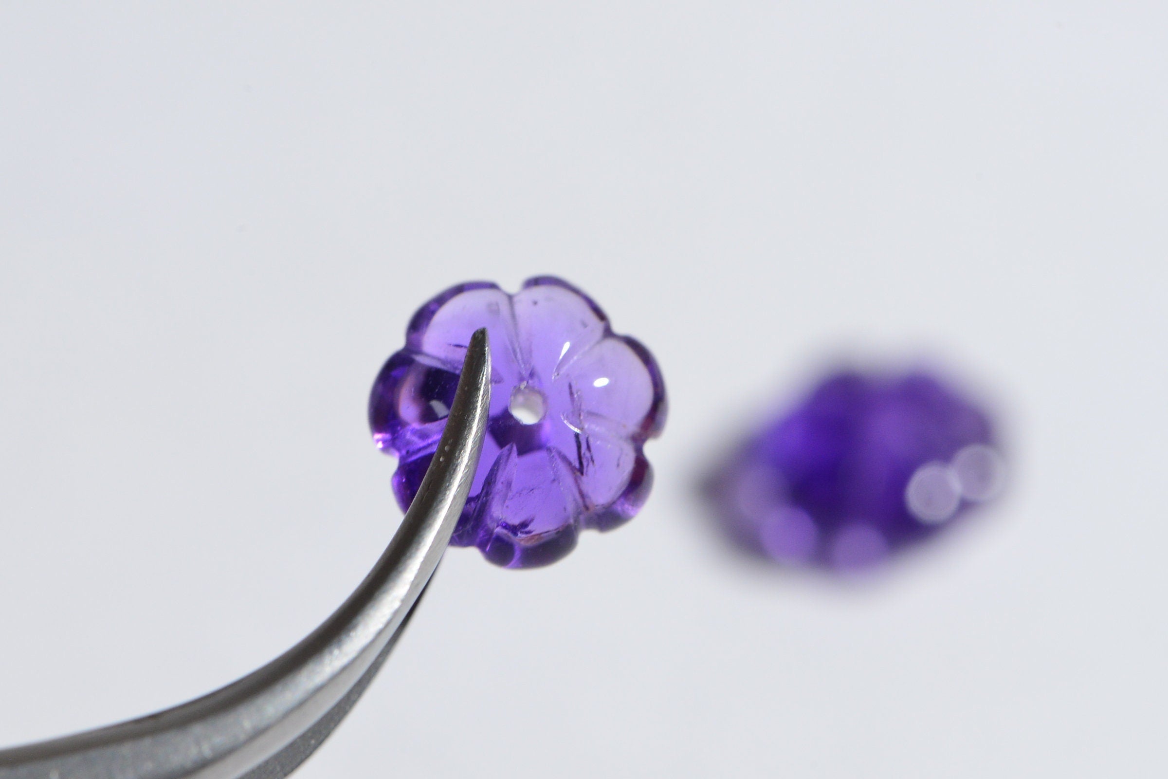 Light Amethyst Carved Floral Beads: Gemstone Jewelry Making (2pcs)