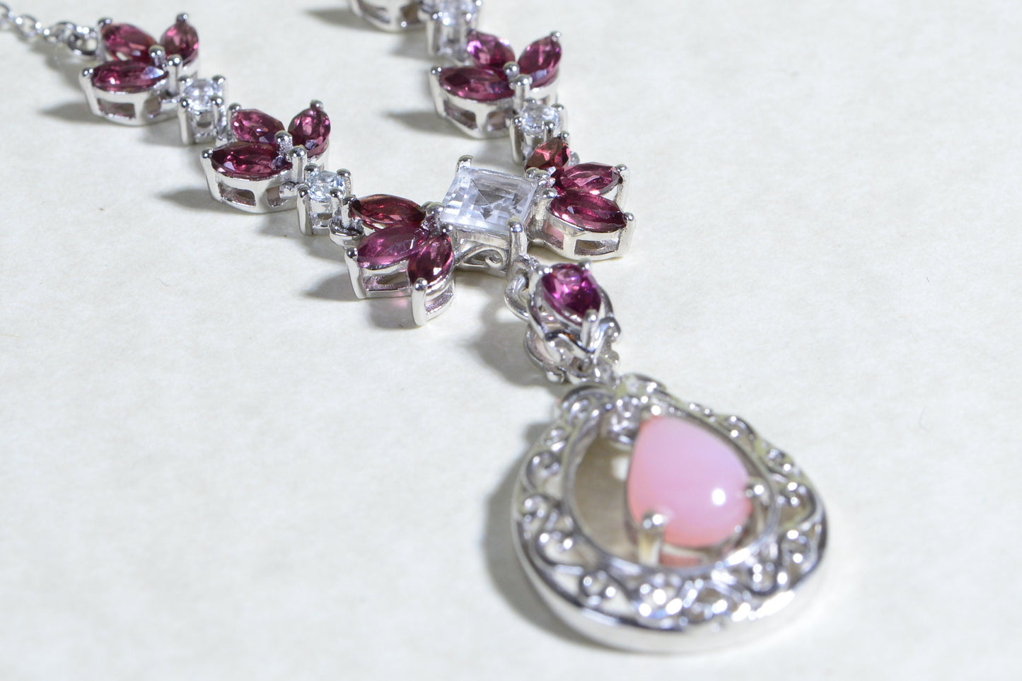 Rhodolite Garnet & Pink Opal Necklace, Sterling Silver Choker