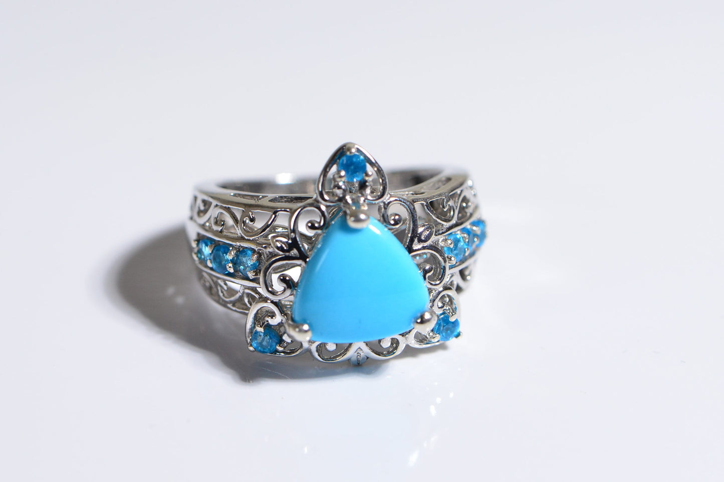 Neon Blue Apatite and Arizona Sleeping Beauty Turquoise Ring  in Platinum Over Sterling Silver
