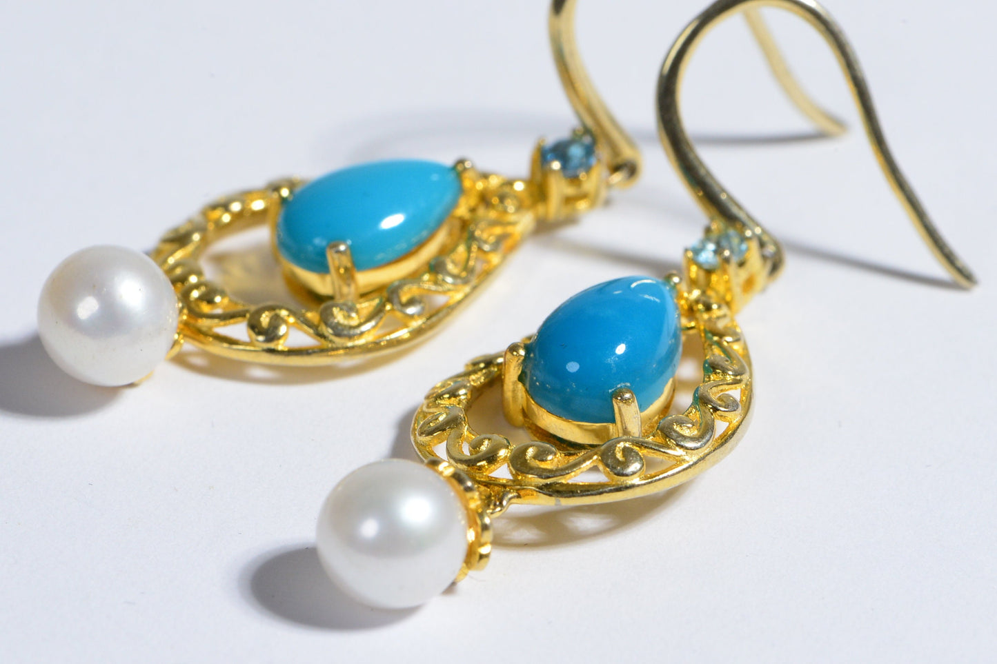 Sleeping Beauty Turquoise & Pearl Gold Over Silver Earrings