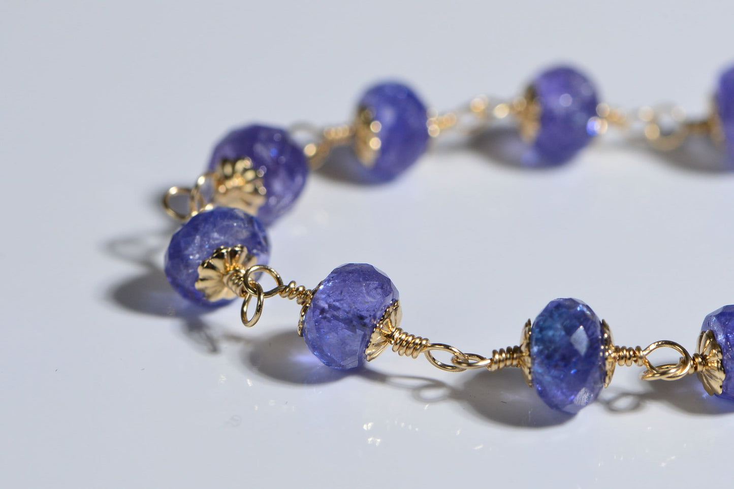 14K Gold Tanzanite Bracelet, Raw Gemstone Wire Wrap, December Birthstone