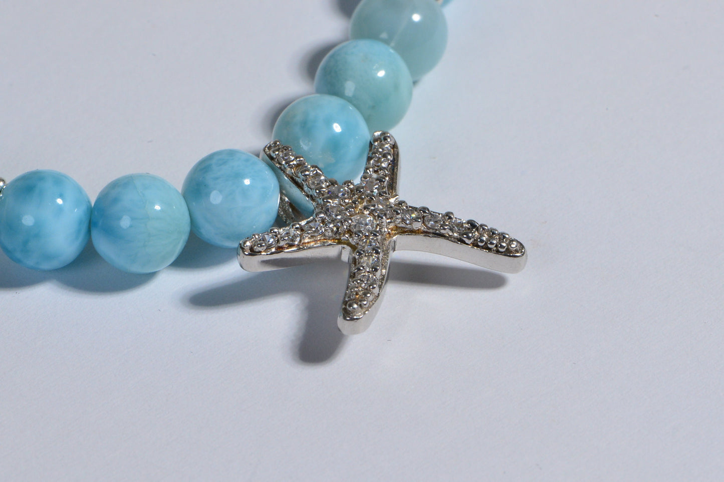 Larimar Beaded Bracelet, Sterling Silver Diamond Sea Star Charm