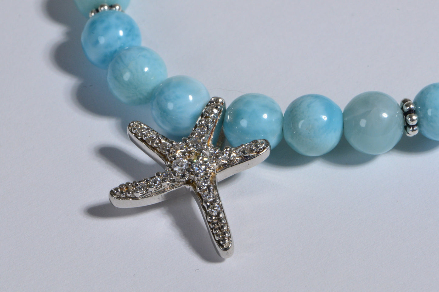Larimar Beaded Bracelet, Sterling Silver Diamond Sea Star Charm