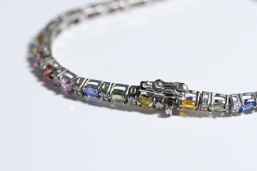 Multi Sapphire White Topaz Gems  Tennis Bracelet in Platinum Over Sterling Silver