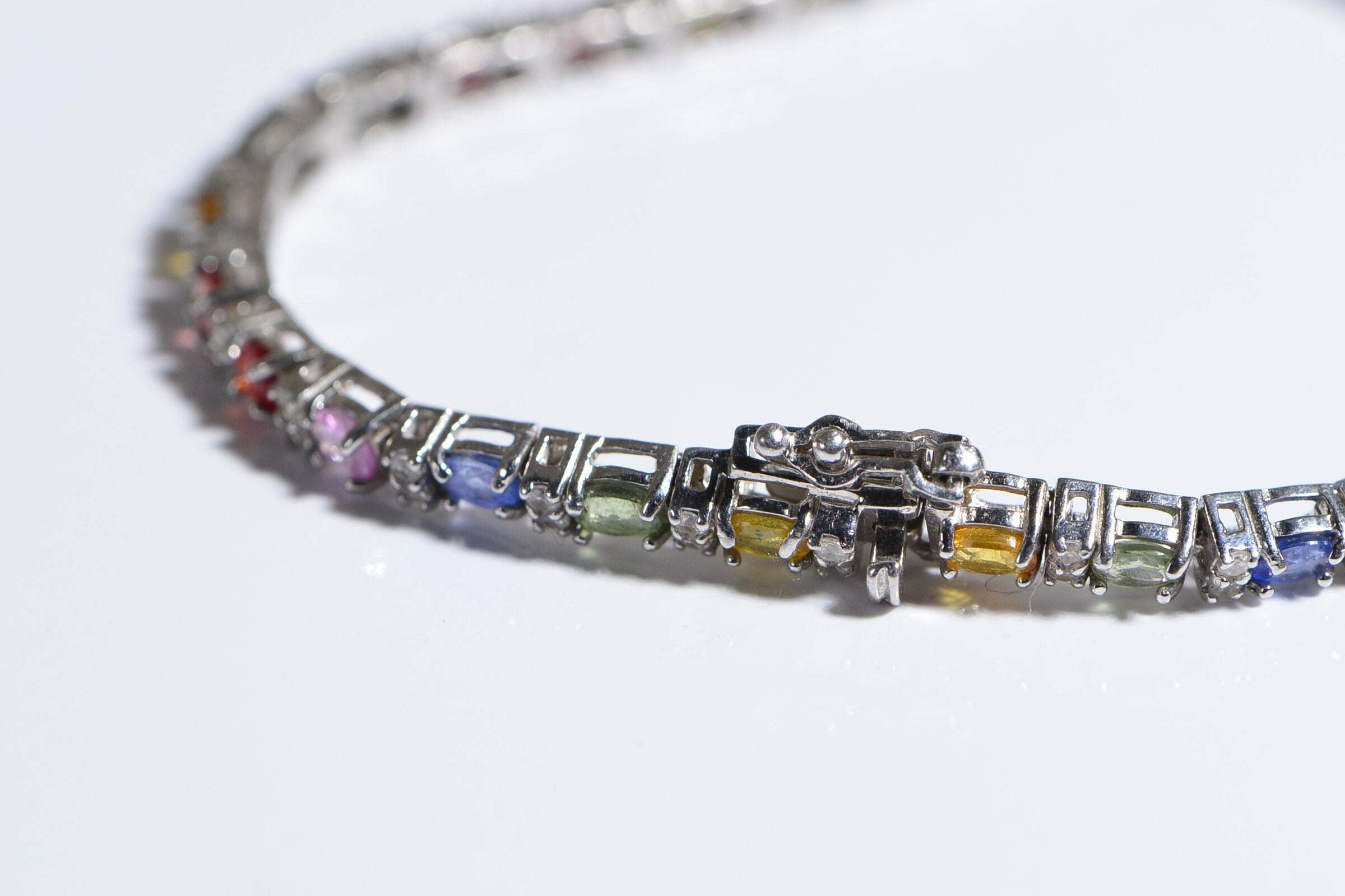 Multi Sapphire White Topaz Gems  Tennis Bracelet in Platinum Over Sterling Silver
