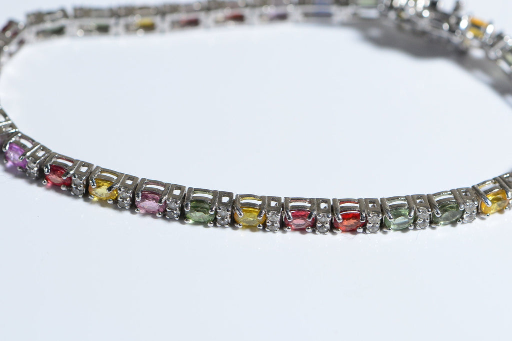 Multi Sapphire White Topaz Gems  Tennis Bracelet in Platinum Over Sterling Silver