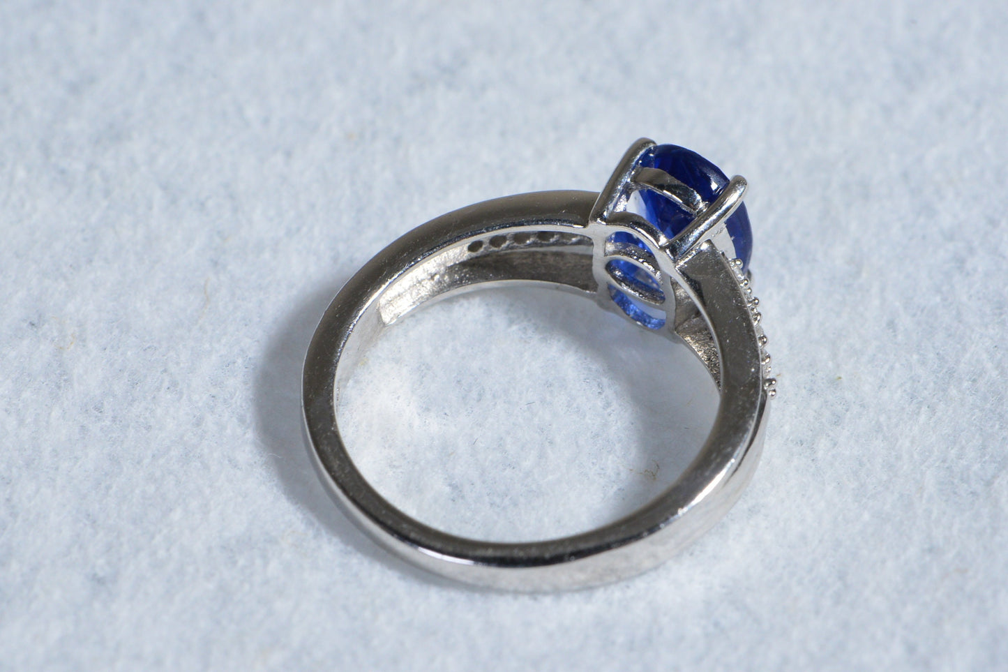 Handmade Kyanite Ring, Diamond Halo, Sterling Silver, Size 5.25