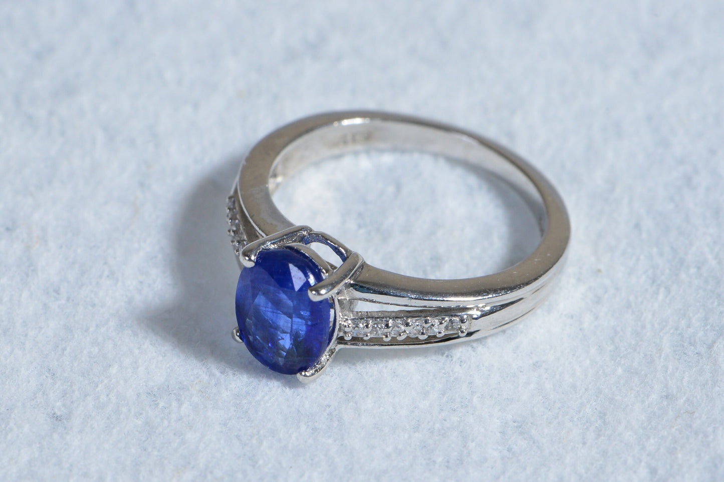 Handmade Kyanite Ring, Diamond Halo, Sterling Silver, Size 5.25