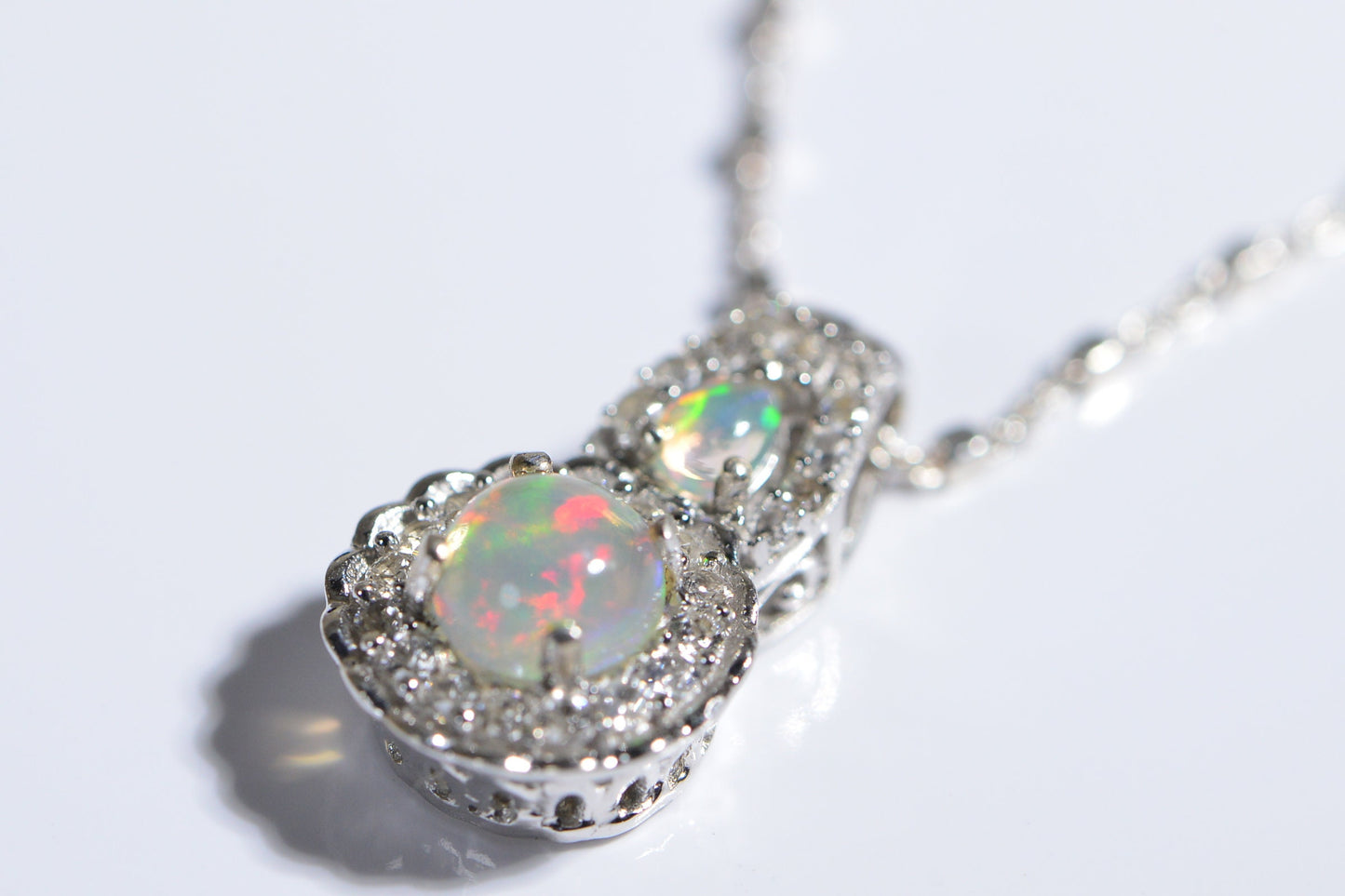 Ethiopian Opal Pendant, White Zircon Halo, Sterling Silver