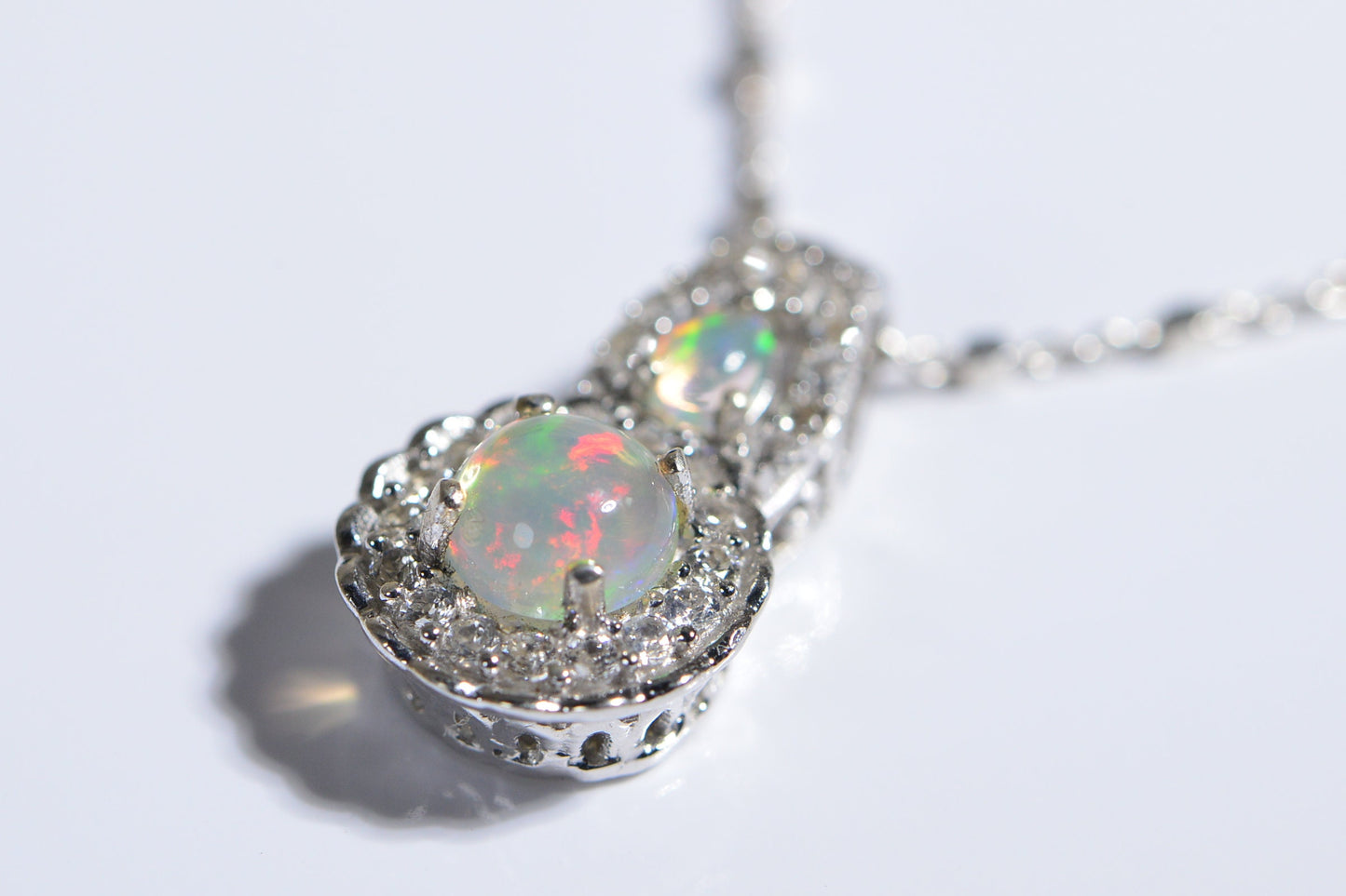 Ethiopian Opal Pendant, White Zircon Halo, Sterling Silver