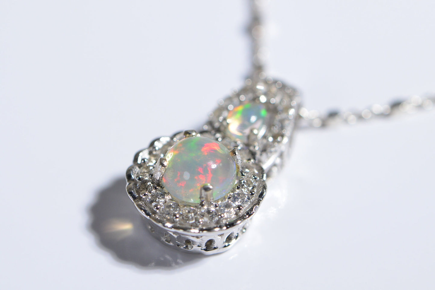 Ethiopian Opal Pendant, White Zircon Halo, Sterling Silver
