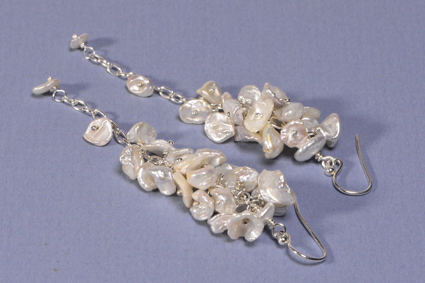 Bridal Keishi Pearl Earrings, Sterling Silver Wedding Jewelry