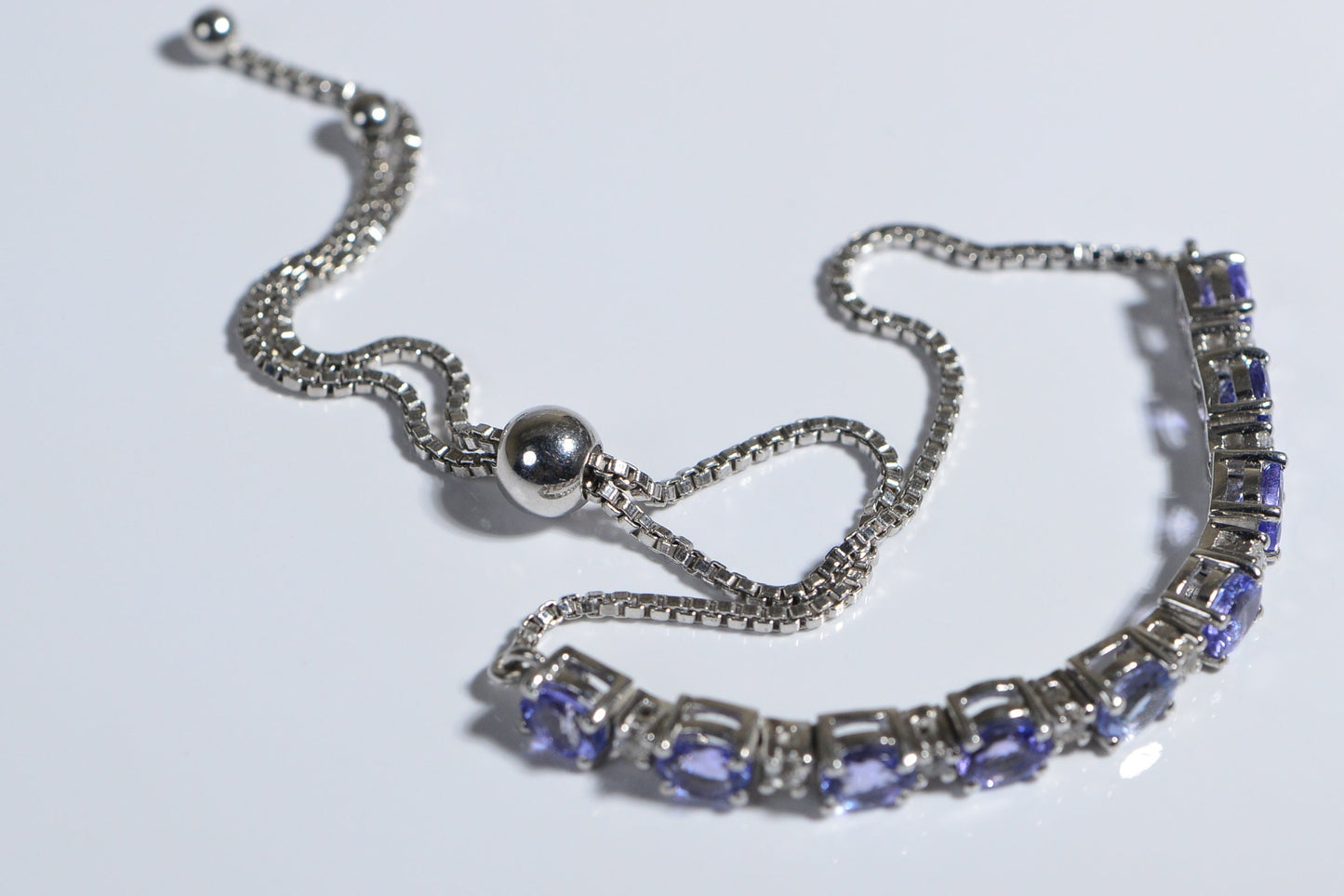 Tanzanite & White Topaz Bracelet: Sterling Silver Bolo Bracelet