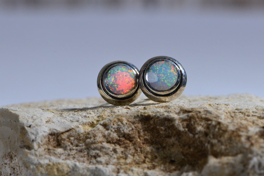 Sterling Silver Opal Stud Earrings: Handmade Twisted Wire Jewelry