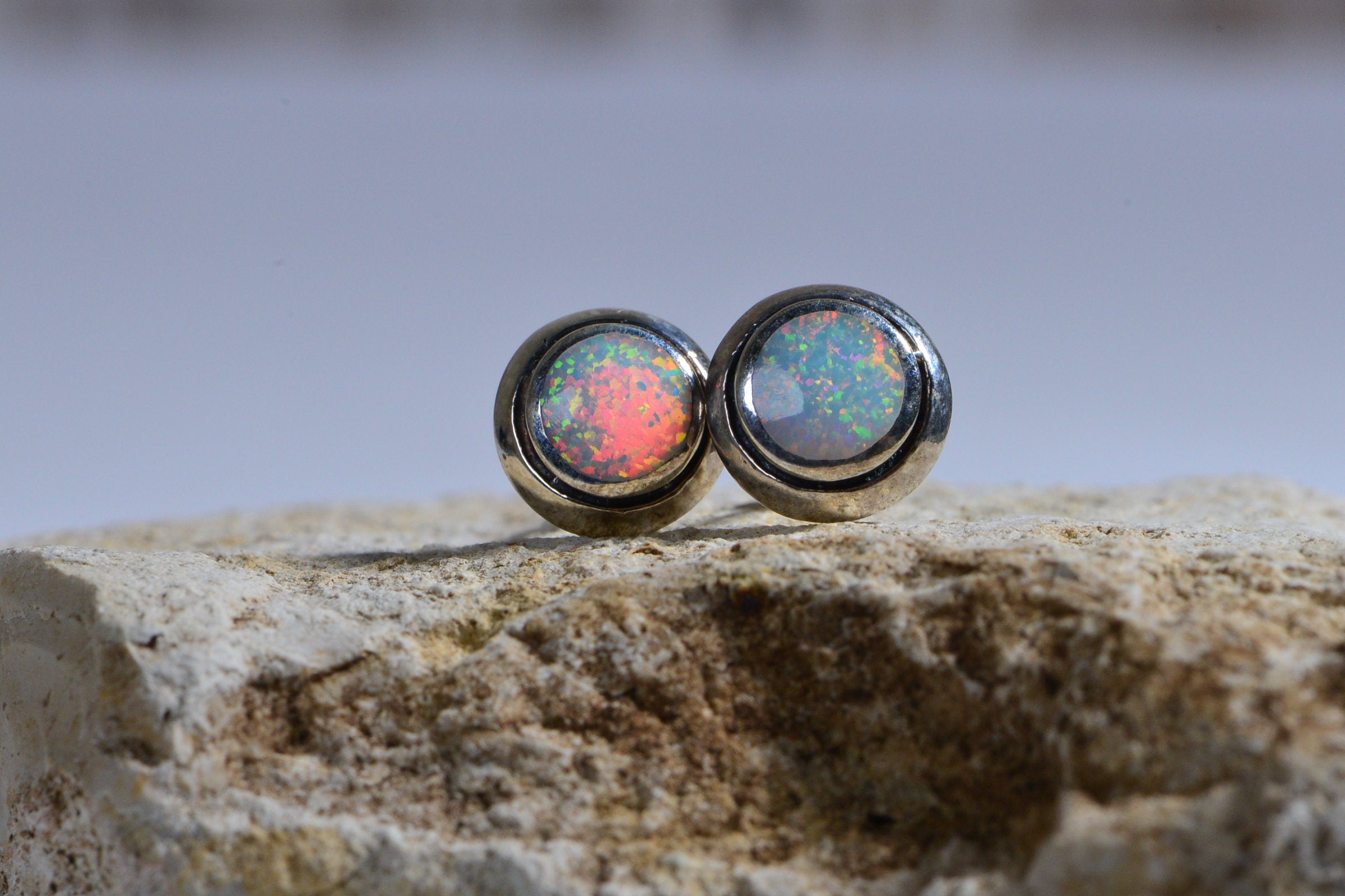 Sterling Silver Opal Stud Earrings: Handmade Twisted Wire Jewelry