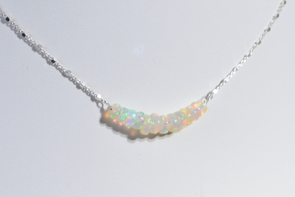 Ethiopian Welo Opal Necklace: Sterling Silver Gemstone Bar Choker