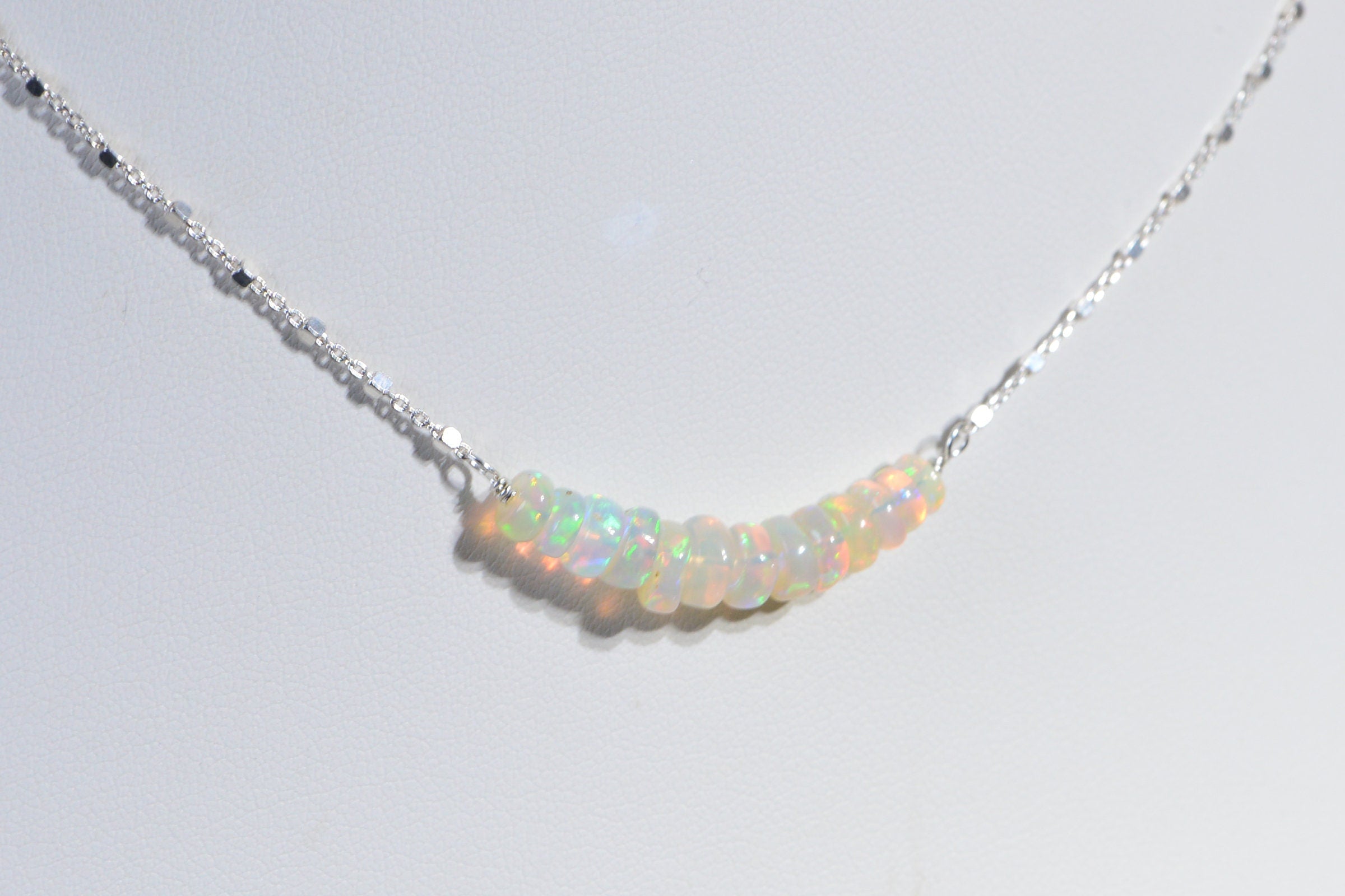 Ethiopian Welo Opal Necklace: Sterling Silver Gemstone Bar Choker