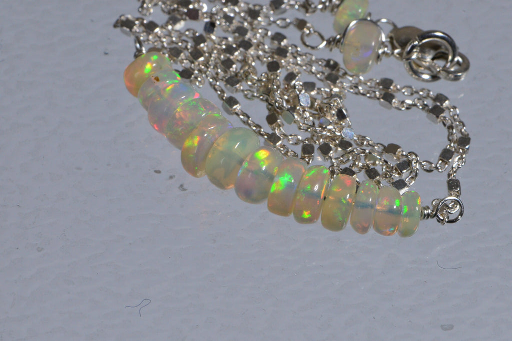 Ethiopian Welo Opal Necklace: Sterling Silver Gemstone Bar Choker