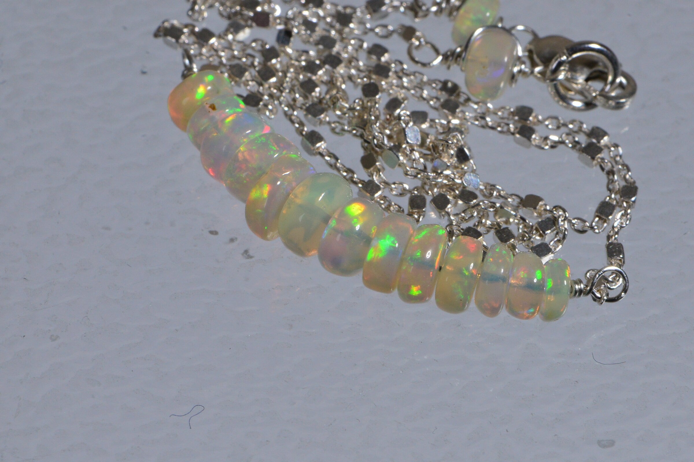 Ethiopian Welo Opal Necklace: Sterling Silver Gemstone Bar Choker