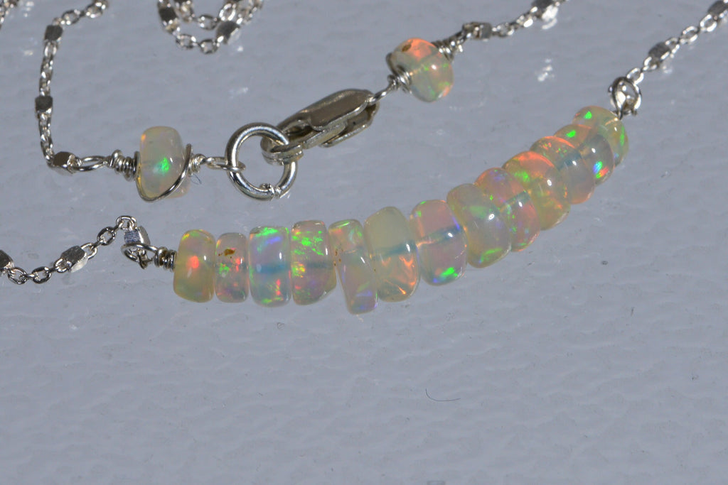 Ethiopian Welo Opal Necklace: Sterling Silver Gemstone Bar Choker