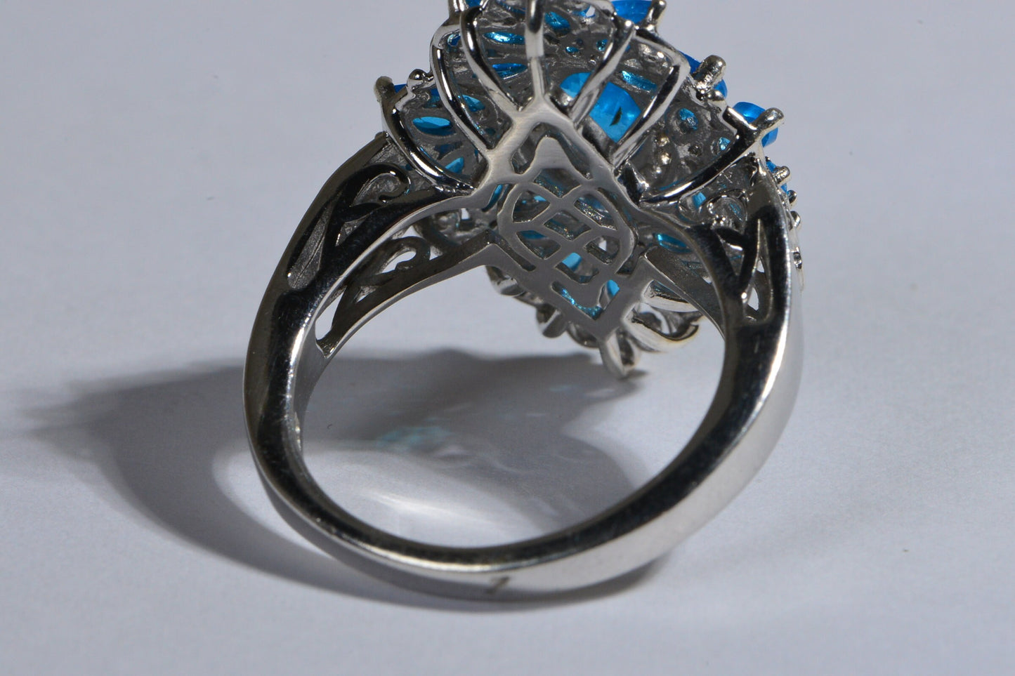 Marquise Blue Apatite Ring: Sterling Silver Double Halo Statement Ring