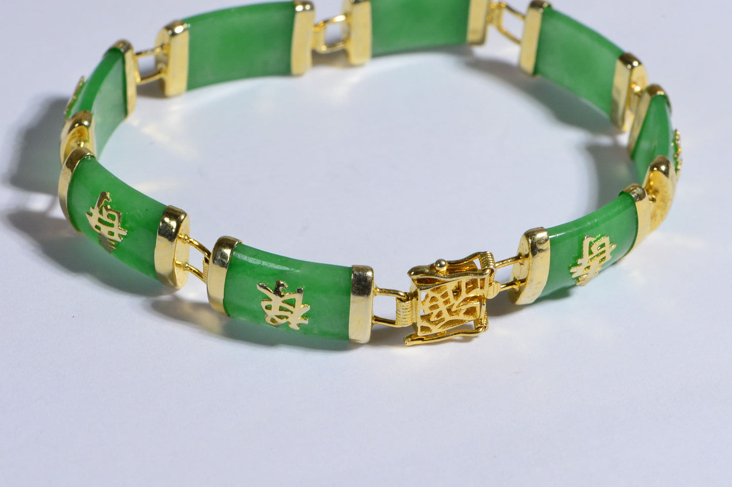 Green Jade 18K gold Over Sterling Silver Jade  Gemstone Bracelet
