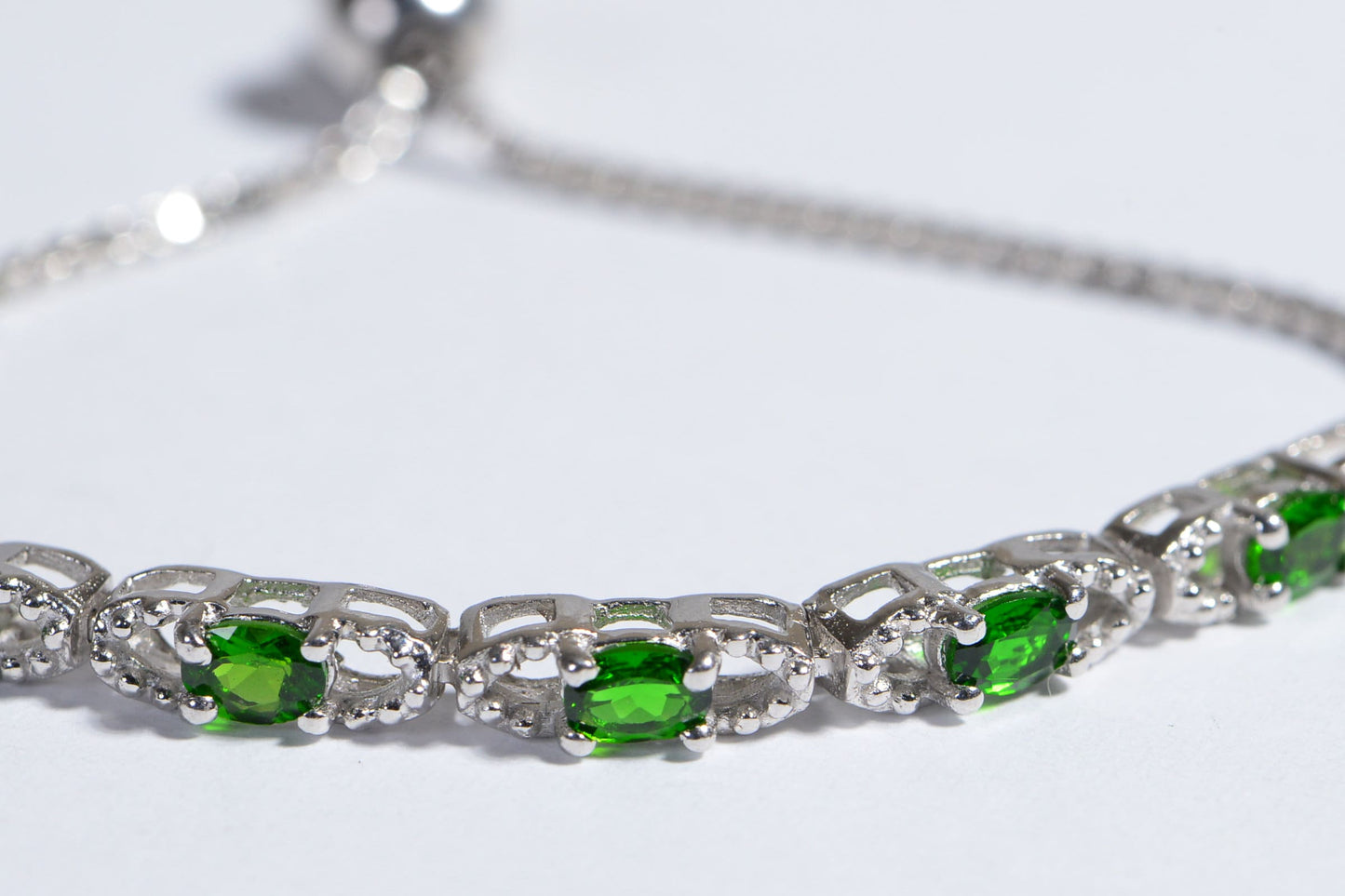 Gemstone Bracelet Russian Chrome Diopside Bolo Bracelet Adjustable Rhodium Over Sterling Silver Birthstone September