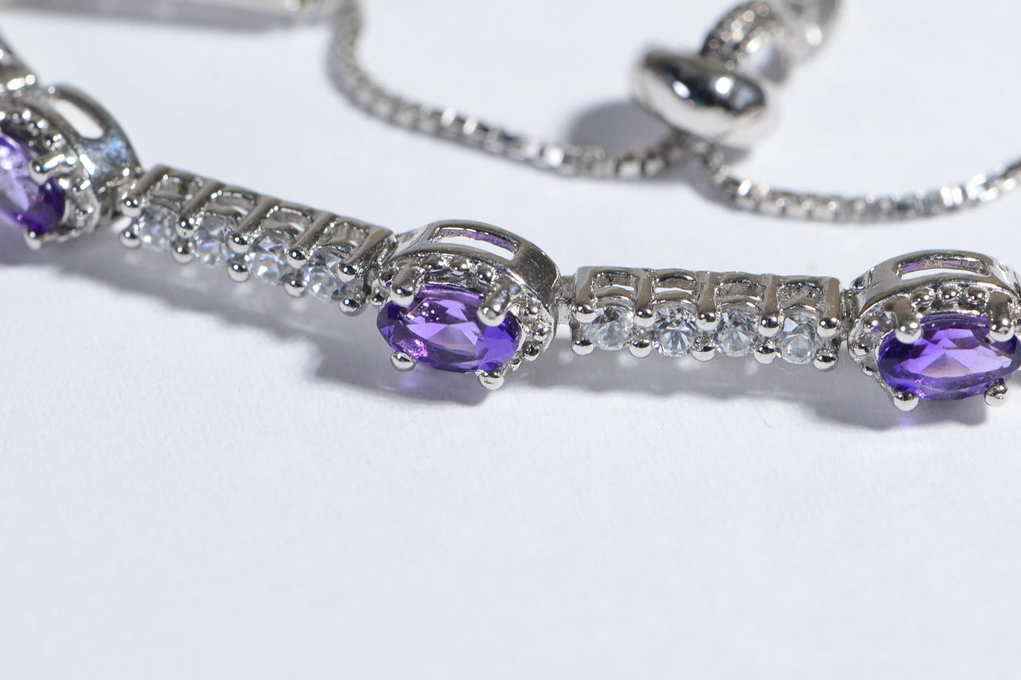 Amethyst & Zircon Bracelet, Rhodium Over Sterling Silver