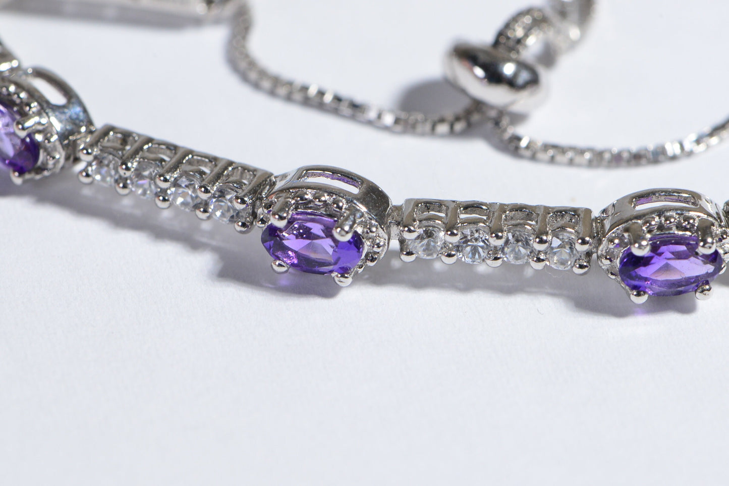 Amethyst & Zircon Bracelet, Rhodium Over Sterling Silver
