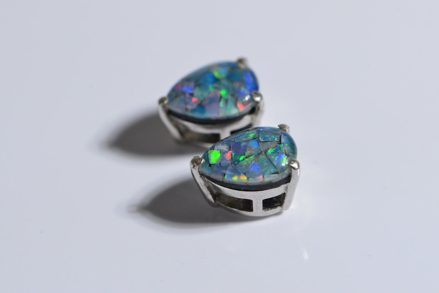 Australian Mosaic Opal Post  Earrings,Sterling Silver Gemstone Stud Teardrop Earrings Birthstone October