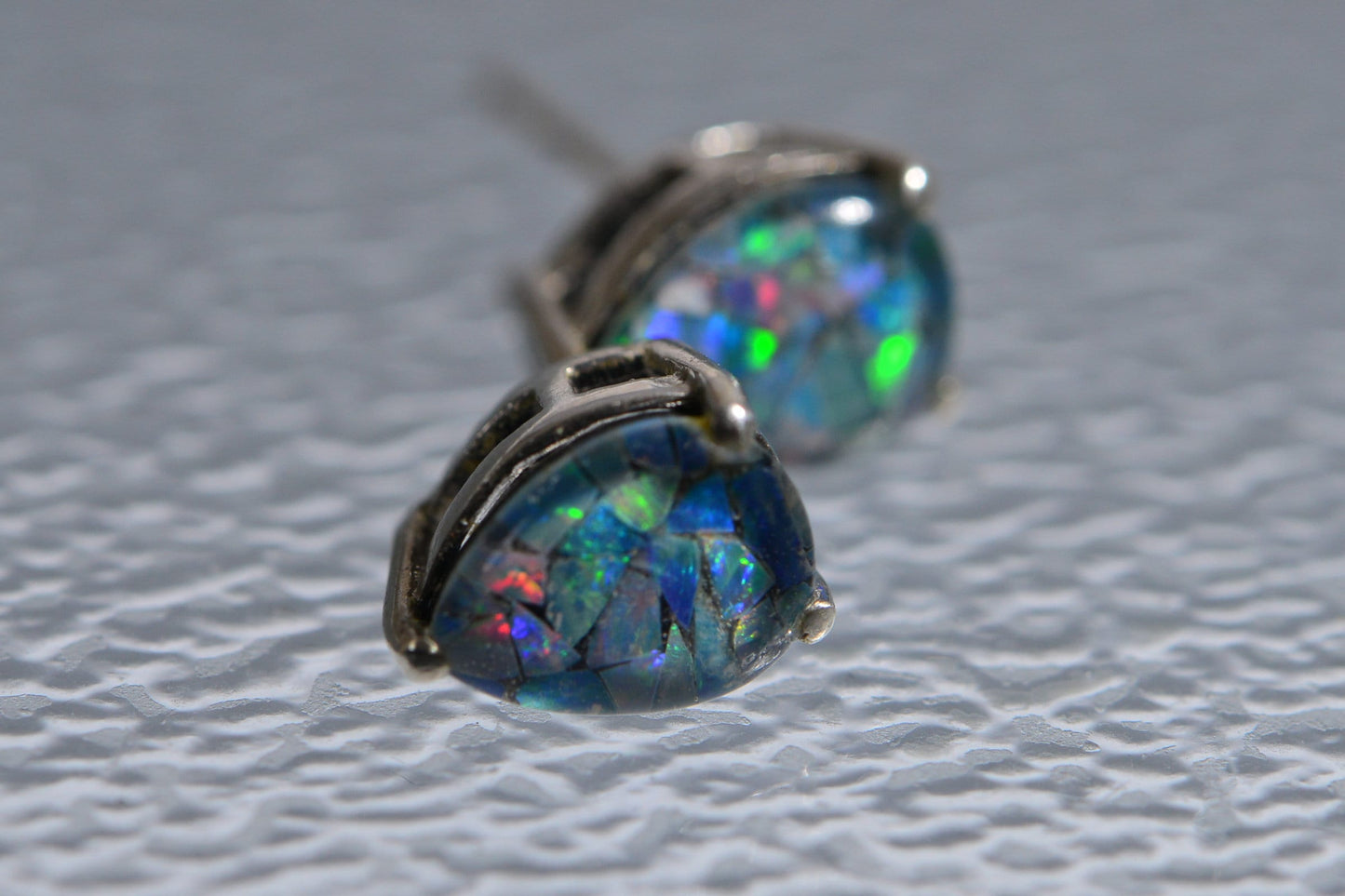 Australian Mosaic Opal Post  Earrings,Sterling Silver Gemstone Stud Teardrop Earrings Birthstone October