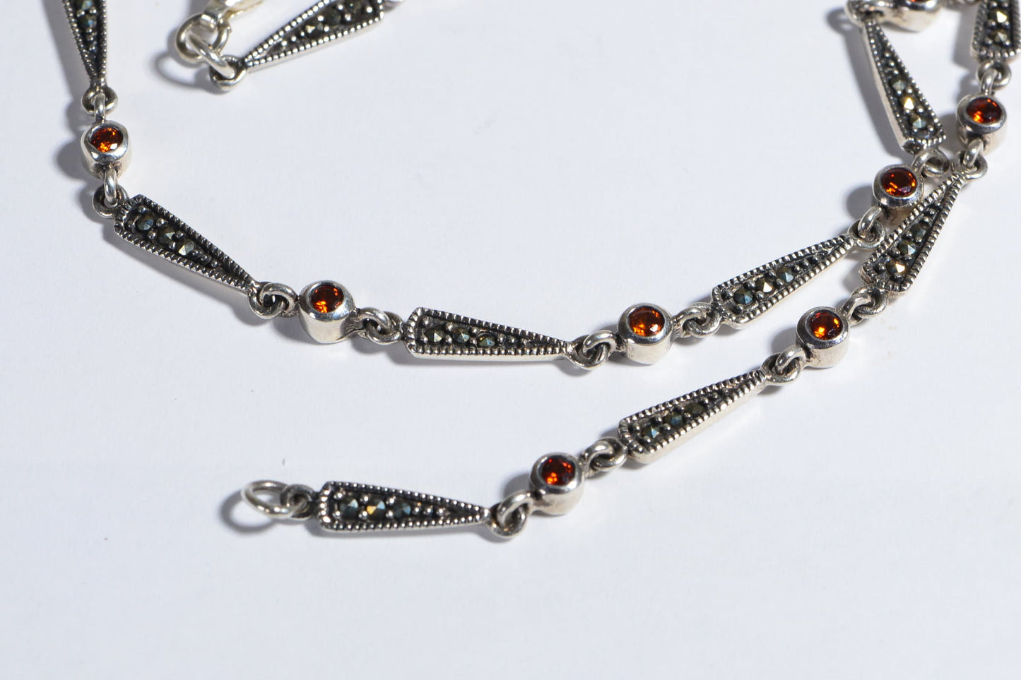 Patina Sterling Silver Spinel Gemstone Crystal Orange Choker Necklace Link Triangle Chain Necklace