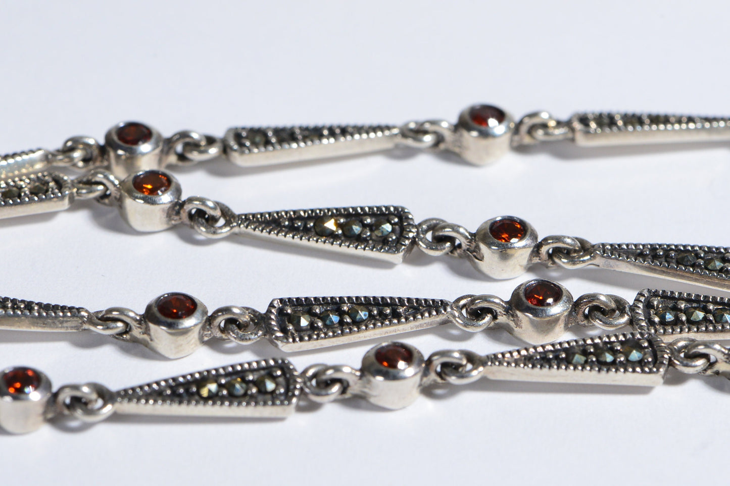 Patina Sterling Silver Spinel Gemstone Crystal Orange Choker Necklace Link Triangle Chain Necklace