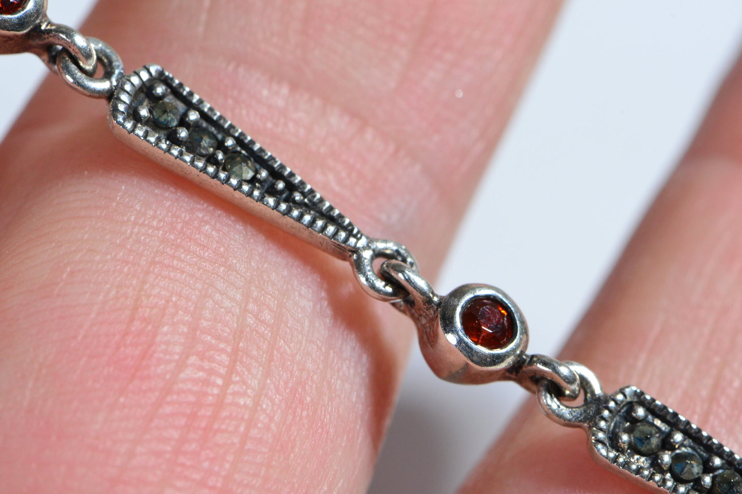 Patina Sterling Silver Spinel Gemstone Crystal Orange Choker Necklace Link Triangle Chain Necklace