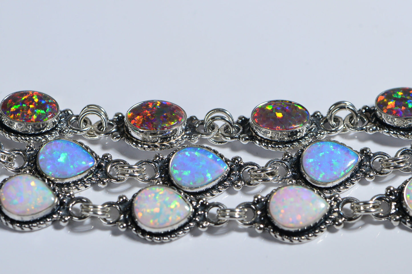 Blue Opal Bracelet Sterling Silver Chain Gemstone Bezel Setting Opal Birthstone October