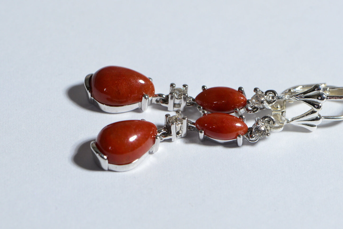 Carnelian Sterling Silver Dangle Drop Earrings, Platinum Plated