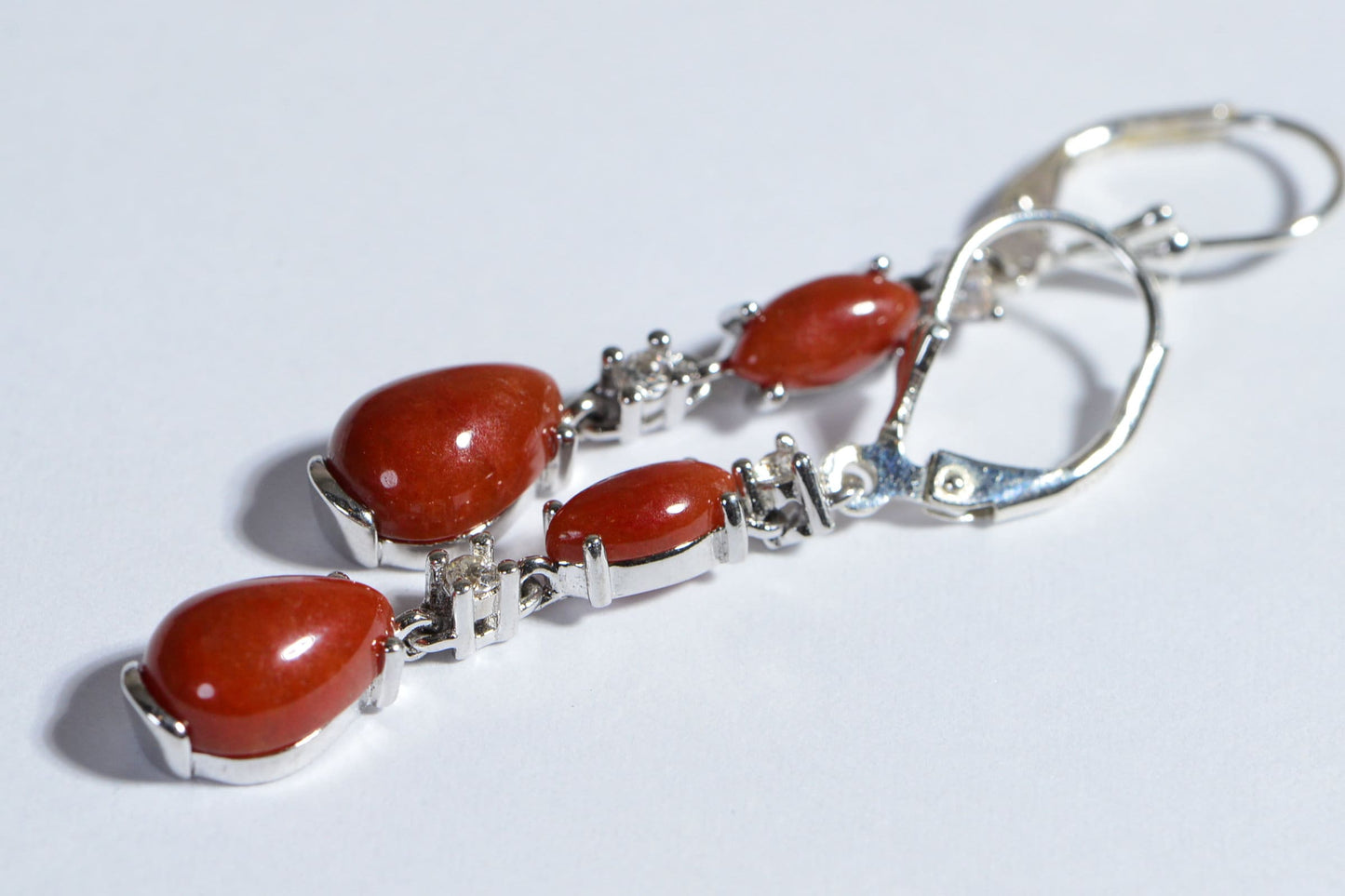 Carnelian Sterling Silver Dangle Drop Earrings, Platinum Plated