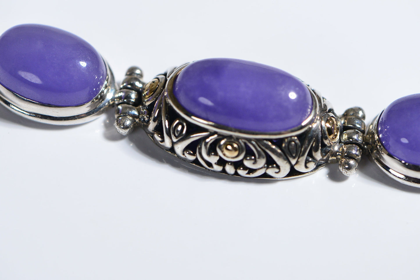 Purple Jade Sterling silver Bracelet Vintage Jewelry Large stone bracelet
