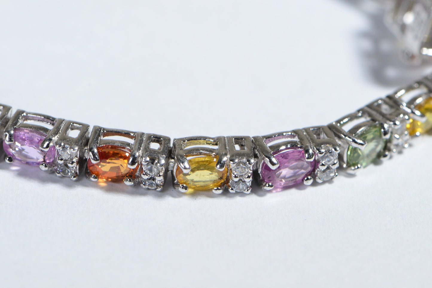 Estate Sterling Silver Rainbow Sapphire Zircon Tennis Bracelet